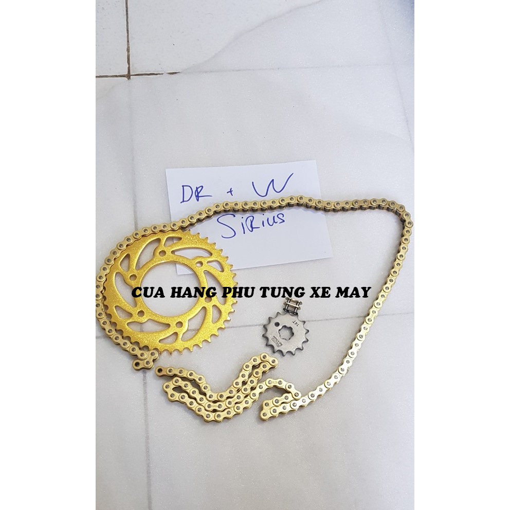 Trọn bộ sên nhông dĩa Recto xe Dream/ Wave/ Sirius ( sên vàng 9 li Mã Lai - Dĩa vàng )