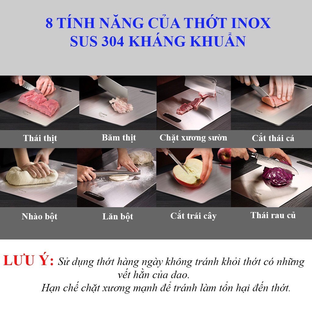 Thớt Inox Cao Cấp SUS304 - An Toàn - Kháng Khuẩn - Chống Ẩm Mốc - Chống Gỉ Sét