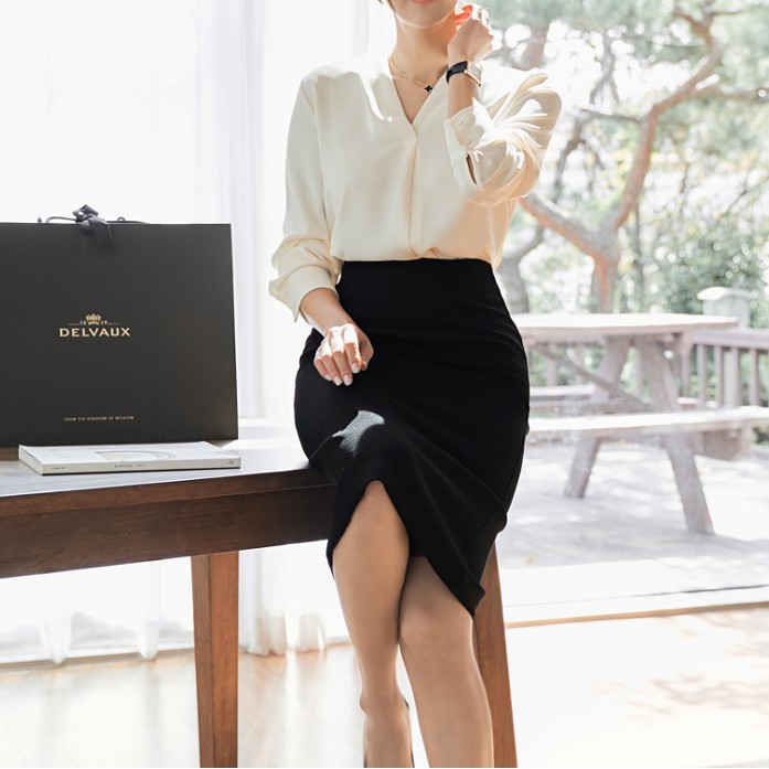 Áo sơ mi nữ công sở cao cấp Hàn Quốc đẹp BL101 màu kem vải mềm mươt không nhăn ...