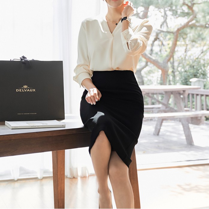 Áo sơ mi nữ công sở cao cấp Hàn Quốc đẹp BL101 màu kem vải mềm mươt không nhăn KRfashion