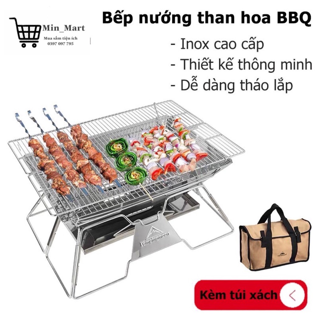 Bếp nướng than hoa ngoài trời CAMPINGMOON cỡ lớn inox 304 dã ngoại du lịch - Lò nướng thịt - Bếp lẩu nướng than BBQ