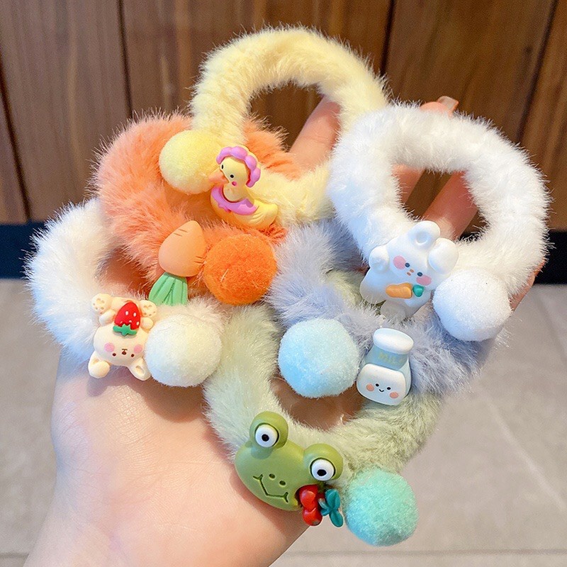 Buộc tóc lông nhung phong cách Hàn Quốc họa tiết hoạt hình Cute