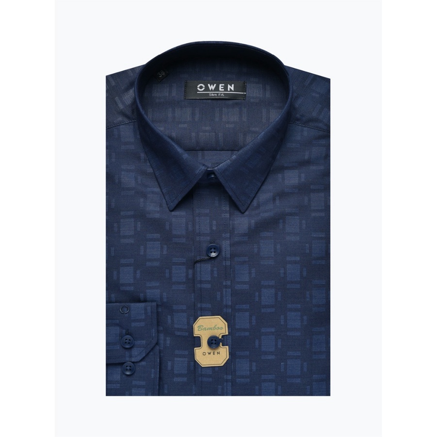 Áo Sơ Mi Nam Dài Tay Owen AS23369D Somi Công Sở Cao Cấp Màu Xanh Than Họa Tiết Dáng ôm Không Túi Chất Sợi Tre | BigBuy360 - bigbuy360.vn