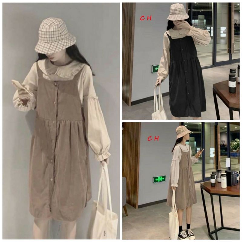 Set Yếm Váy Kèm Áo Babydoll - Váy Yếm + Áo Bánh Bèo Cổ Sen MND