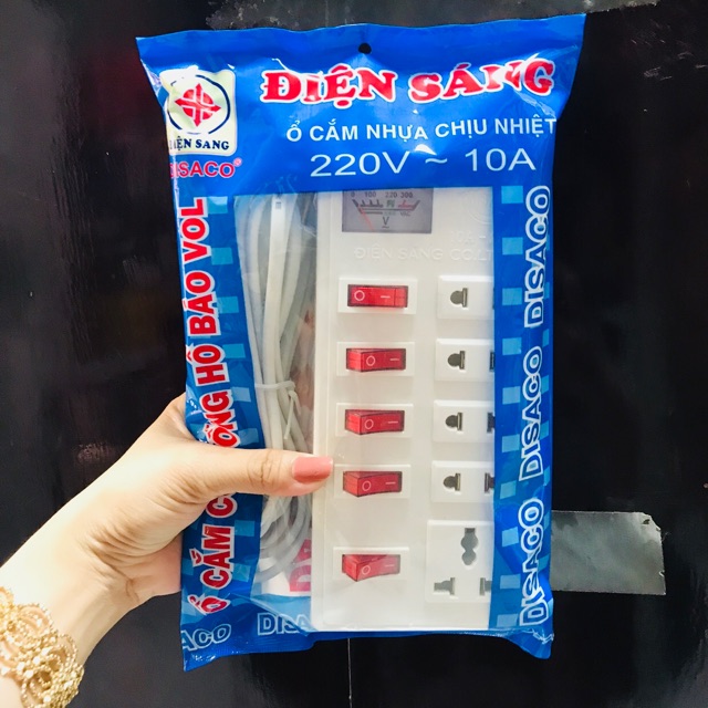 Ổ dài 5 công tắc, có đồng hồ Điện Sáng