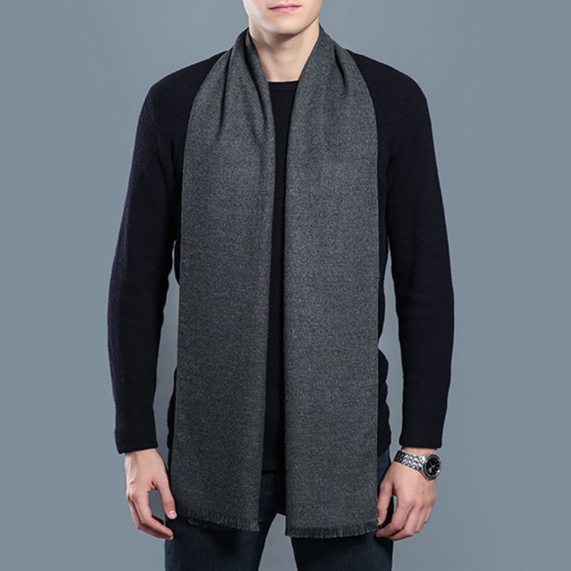 Khăn Choàng Pashmina Mềm Mại Phối Tua Rua 9 Màu Trơn Giữ Ấm Mùa Đông Cho Nam