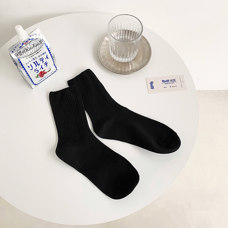 Vớ cotton Màu Cà Phê Họa Tiết Kẻ Sọc Đơn Giản Thời Trang Xuân Thu Dành Cho Nữ