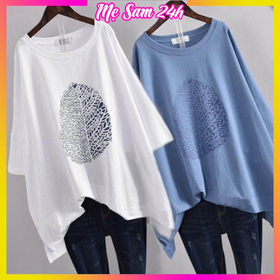 Áo phông unisex, áo thun form rộng tay lỡ Mẹ Sam 24h, chất liệu mềm mát co giãn, họa tiết in hình Lá Cây