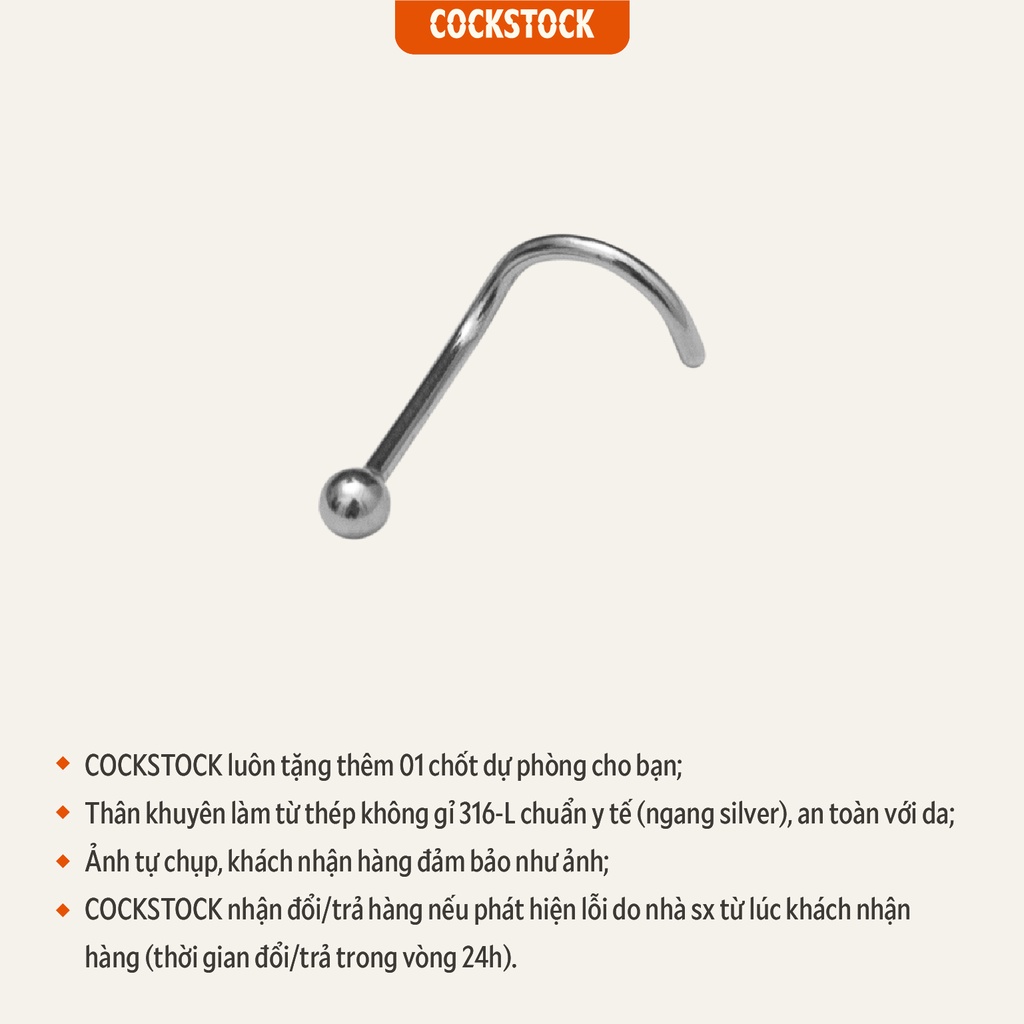 Khuyên mũi chữ L bi trơn cơ bản CockStock