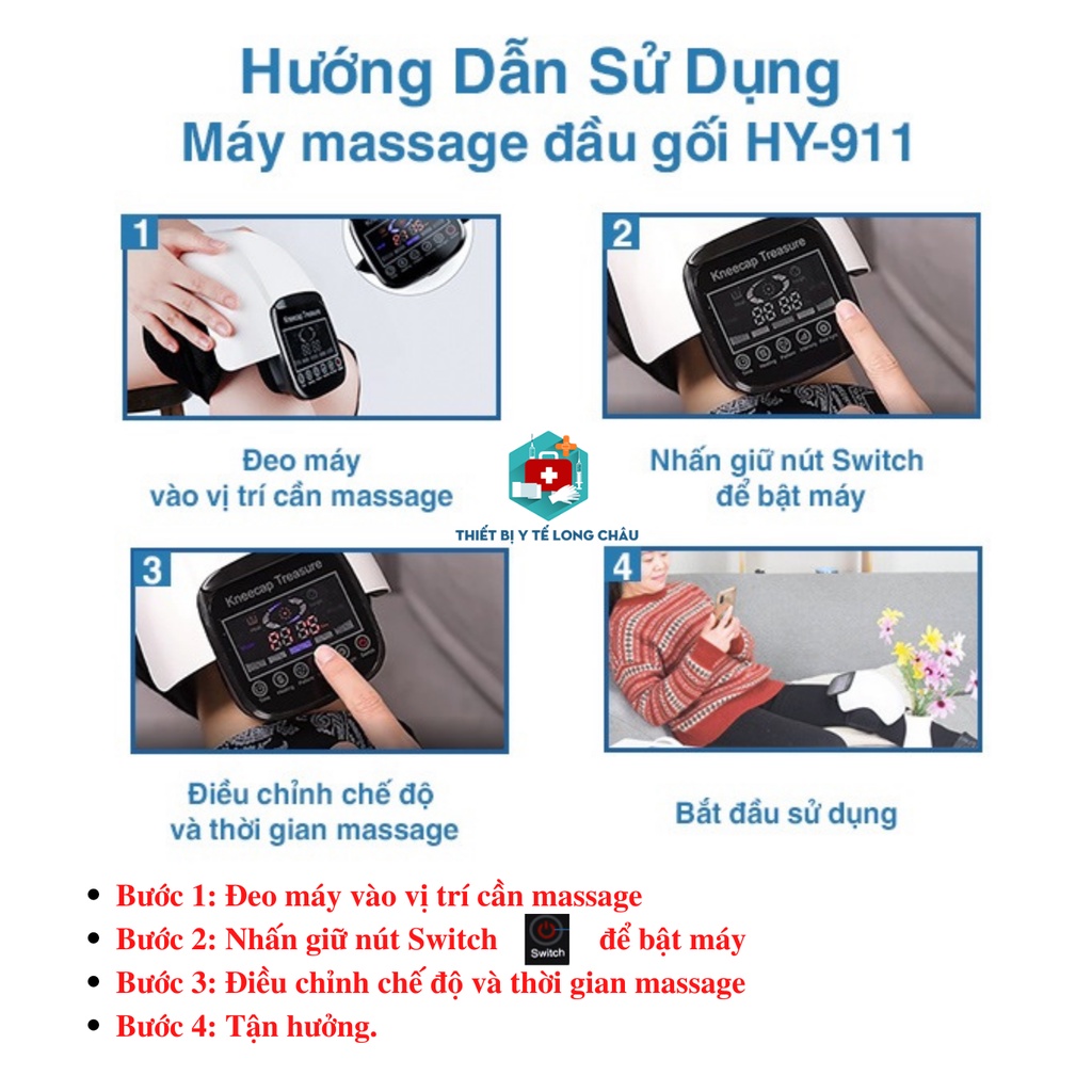 Máy Massage Đầu Gối - Máy Mát Xa Đầu Gối, Hỗ Trợ Giảm Đau Nhức Khớp Gối, Rung Tần Số Cao, Xông Hơi, Chườm Nóng Giảm Đau