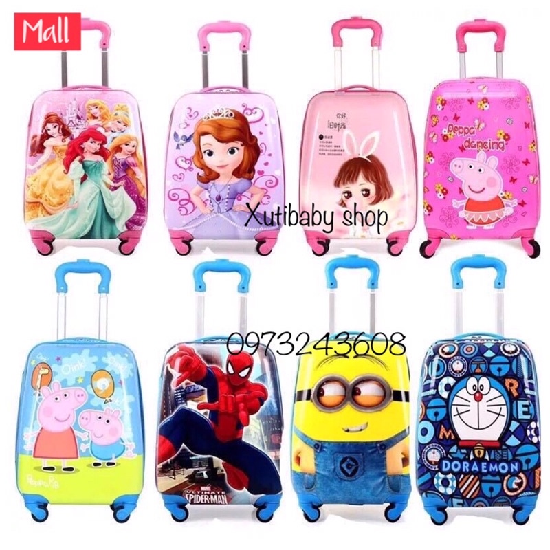 Vali kéo cho bé hình chó cứu hộ và các nhân vật hoạt hình: vali nhện, kitty, elsa, công chúa, minion,doraemon, người máy