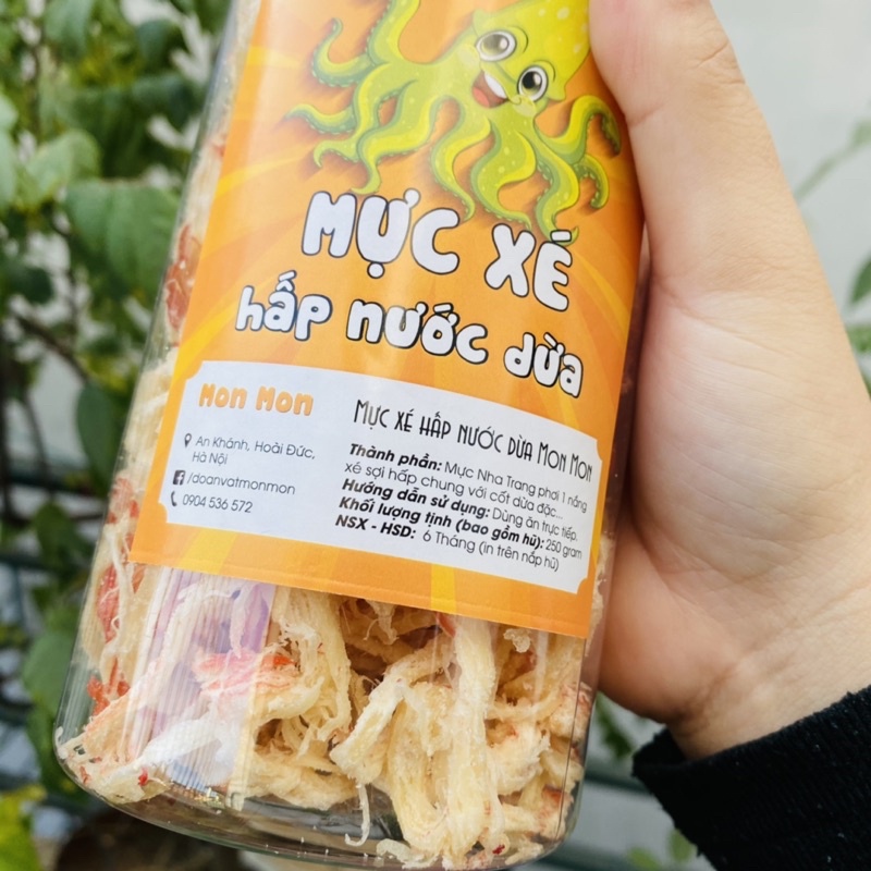 MỰC XÉ HẤP NƯỚC DỪA hũ pet 250gr MonMon Food - đồ ăn vặt Hà Nội