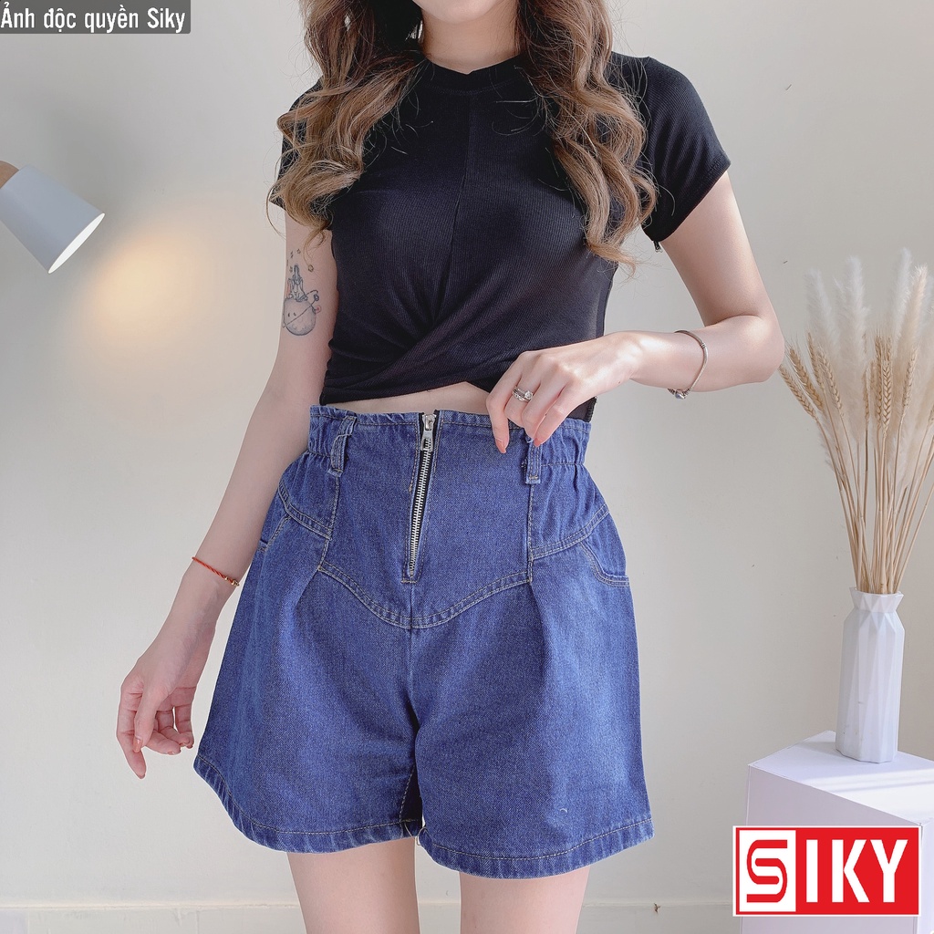 Quần short jean ống rộng cạp cao phối khóa trước siêu xinh - Sliky 008