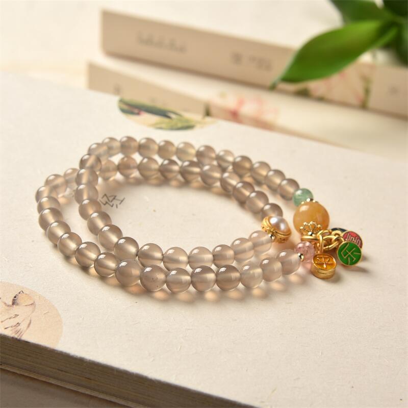 [Hàng Mới] Vòng Đeo Tay Đá Mã Não Hai Vòng An Toàn Retro Đơn Giản Dành Cho Nữ