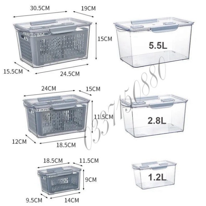 Hộp Nhựa TO Đựng Thực Phẩm Tủ Lạnh 2 Lớp Có Lỗ Thoát Nước Khóa Thoát Khí Dễ Dàng Bảo Quản Rau Củ shop KUMO