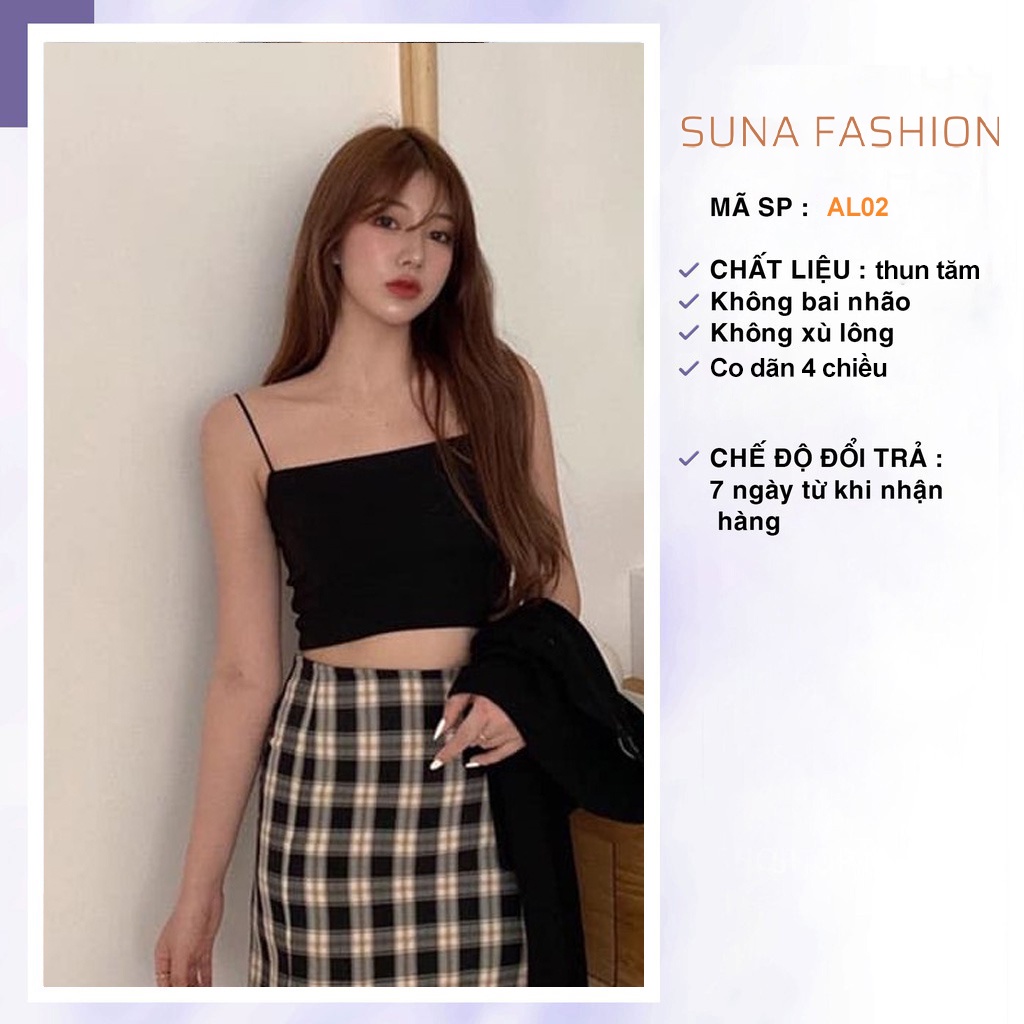 Áo 2 dây nữ thun tăm co giãn ôm dáng, Áo hai dây croptop SUNA FASHION dây bún