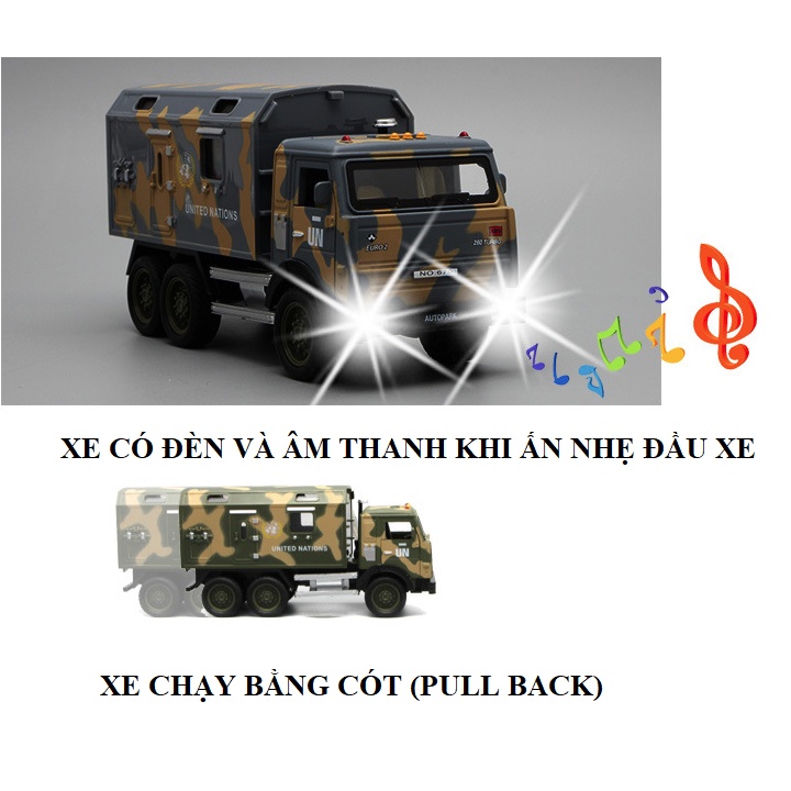 Mô hình xe tải quân đội tỉ lệ 1:32 - xe ô tô đồ chơi trẻ em bằng hợp kim nhựa có âm thanh và đèn