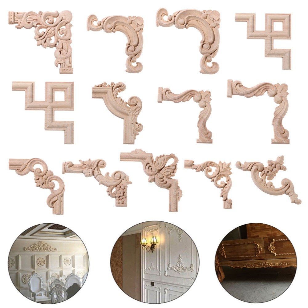 ❤LANSEL❤ New Decorative Wood Appliques Wooden Corner Applique Carved Wave Flower Unpainted Oak Home Furniture Door Decor Crafts High Quality Onlay Decal