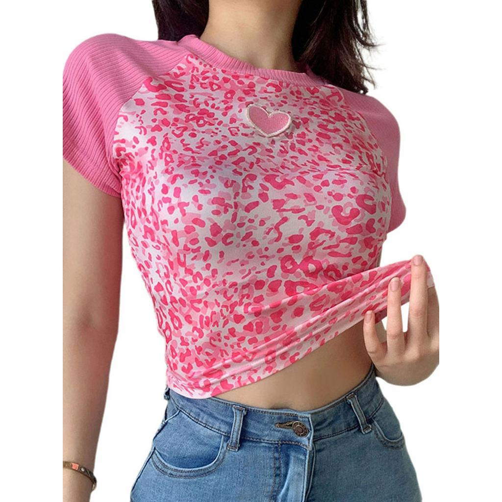 Áo Croptop Tay Ngắn Hoạ Tiết Da Báo Thời Trang Mùa Hè Dành Cho Phái Nữ