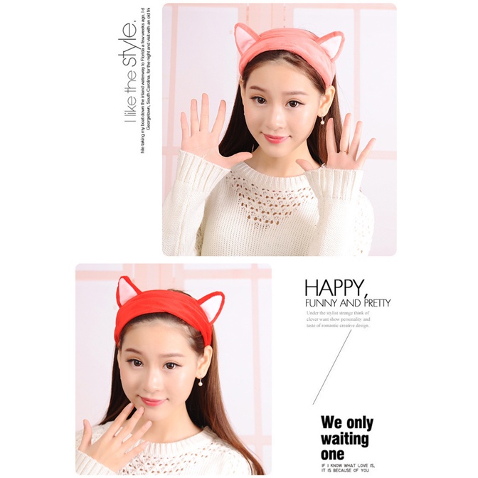 Băng đô chất nhung mềm mại tai mèo cute dùng khi rửa mặt skincare tiện lợi