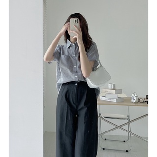 A6551 Áo somi kẻ xẻ lưng Audrey