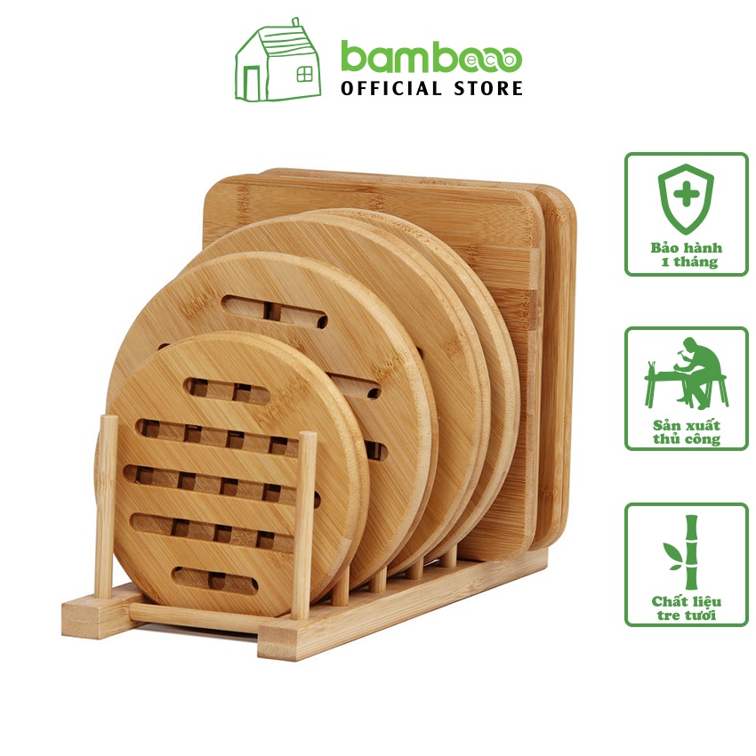 Tấm lót nồi gỗ tre BAMBOOO ECO dày dặn trang trí bàn ăn nhà bếp