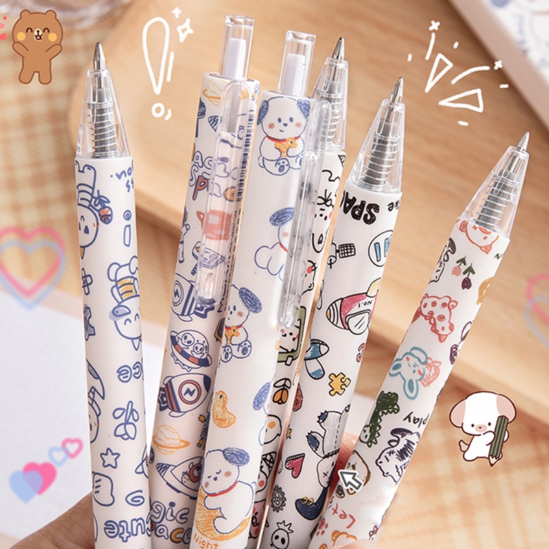 Set 6 Bút Bi Mực Đen Ngòi 0.5mm Có Thể Thu Gọn Tiện Dụng