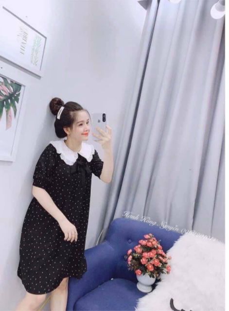 SIÊU GIẢM GIÁ Đầm suông chấm bi cổ bèo siêu xinh