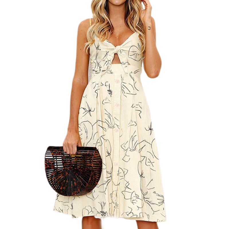 Xiangbao Đầm Midi Hai Dây Dáng Dài Họa Tiết Hoa Kẻ Sọc Thời Trang Mùa Hè Cho Nữ