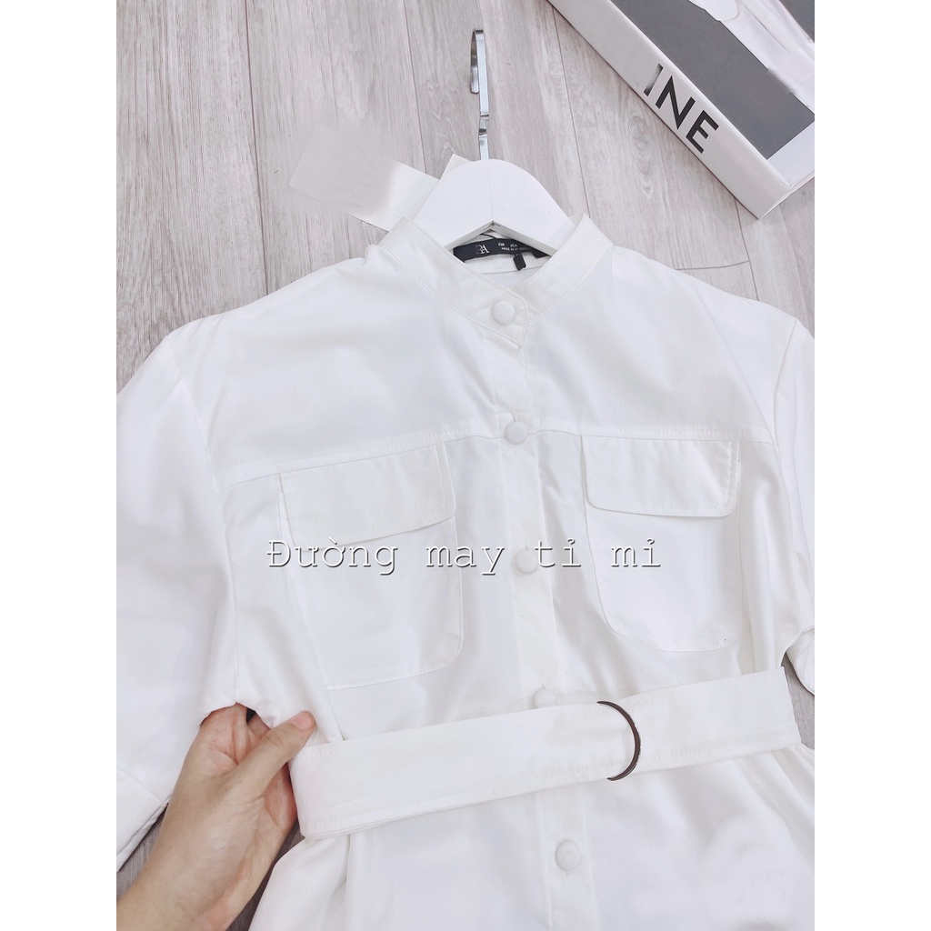 Váy sơ mi cổ tàu >>> bọc đai eo siêu xinh