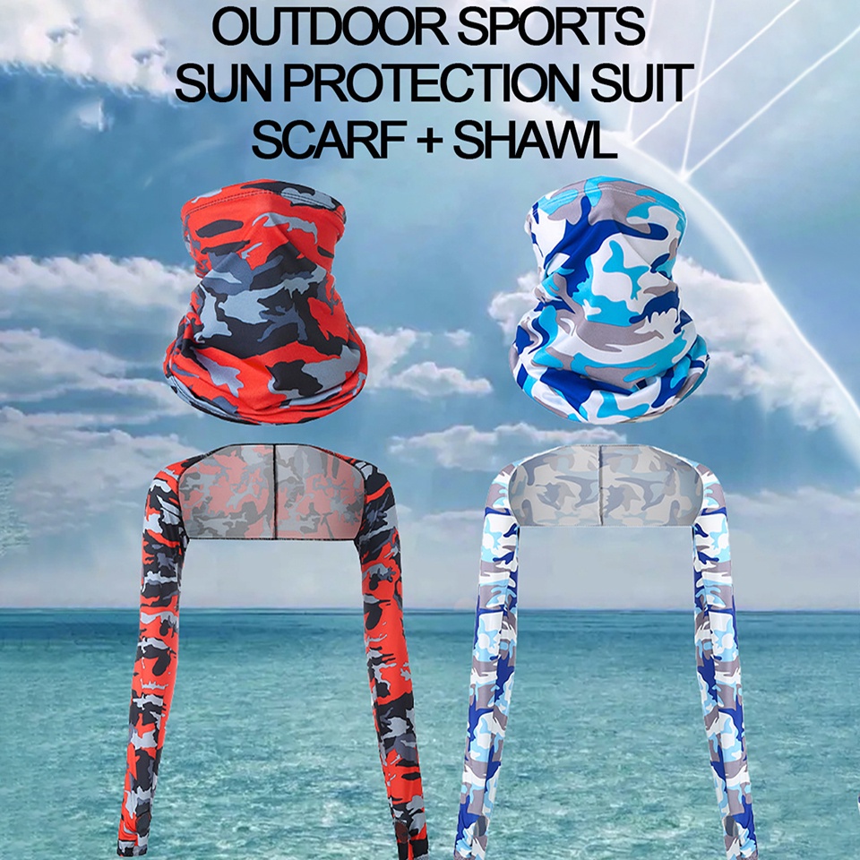 Bộ khăn choàng cổ + vỏ bọc cổ bằng lụa lạnh chống nắng mùa hè đa dụng