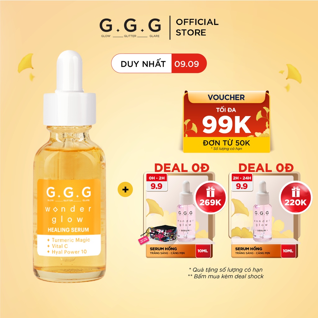 Tinh Chất serum Mờ Thâm Ngừa Mụn Giảm dầu nhờn 10% HA và chiết xuất Nghệ GGG Wonder Glow Healing 30mlx10ml