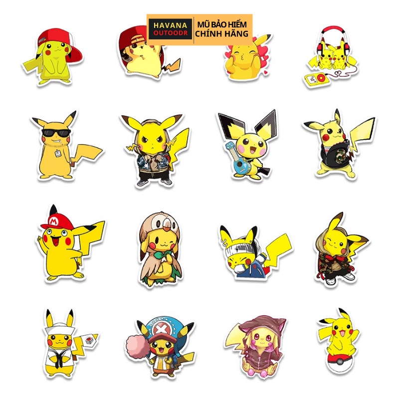 Hình Dán Chống Nước Sticker Pikachu Cute Gắn Mũ Bảo Hiểmm , Vali , Laptop , Ván Trượt .. Havana Store