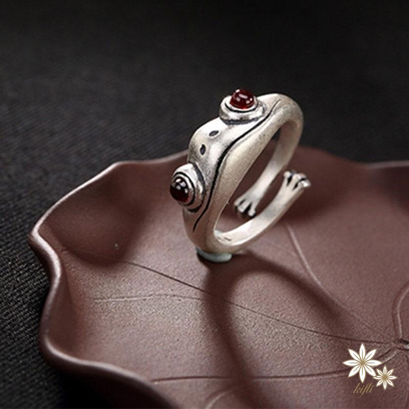 【kifli】Nhẫn hở hình chú ếch dễ thương bằng kim loại