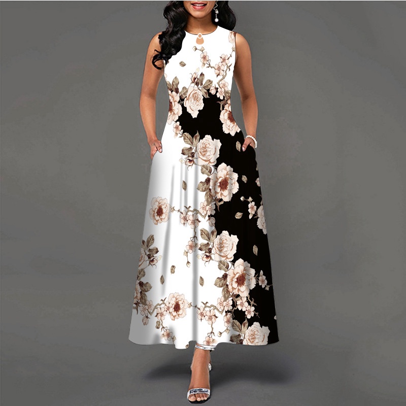 Đầm Maxi Dài Không Tay In Họa Tiết Bohemian Cổ Điển Hàng Mới Dành Cho Bạn Nữ
