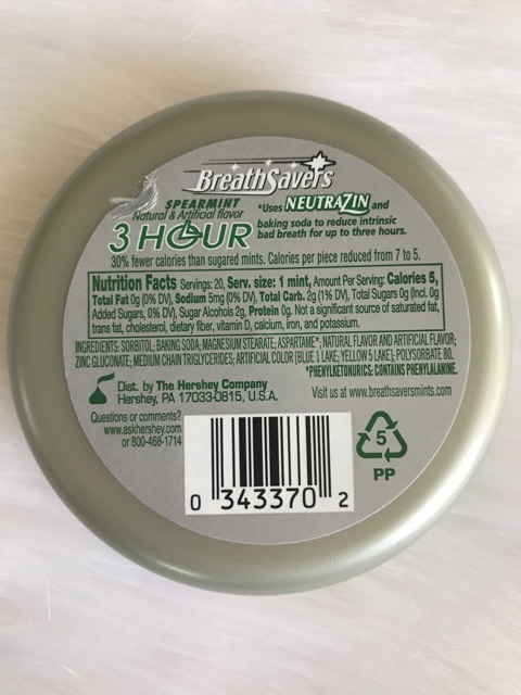 Kẹo bạc hà Breath Savers 3-Hour Spearmint Mỹ