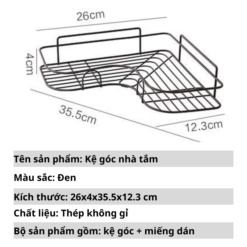 Kệ góc nhà tắm dán tường giá đựng gia vị nhà bếp siêu dính thép không gỉ sơn tĩnh điện chắc bền đẹp