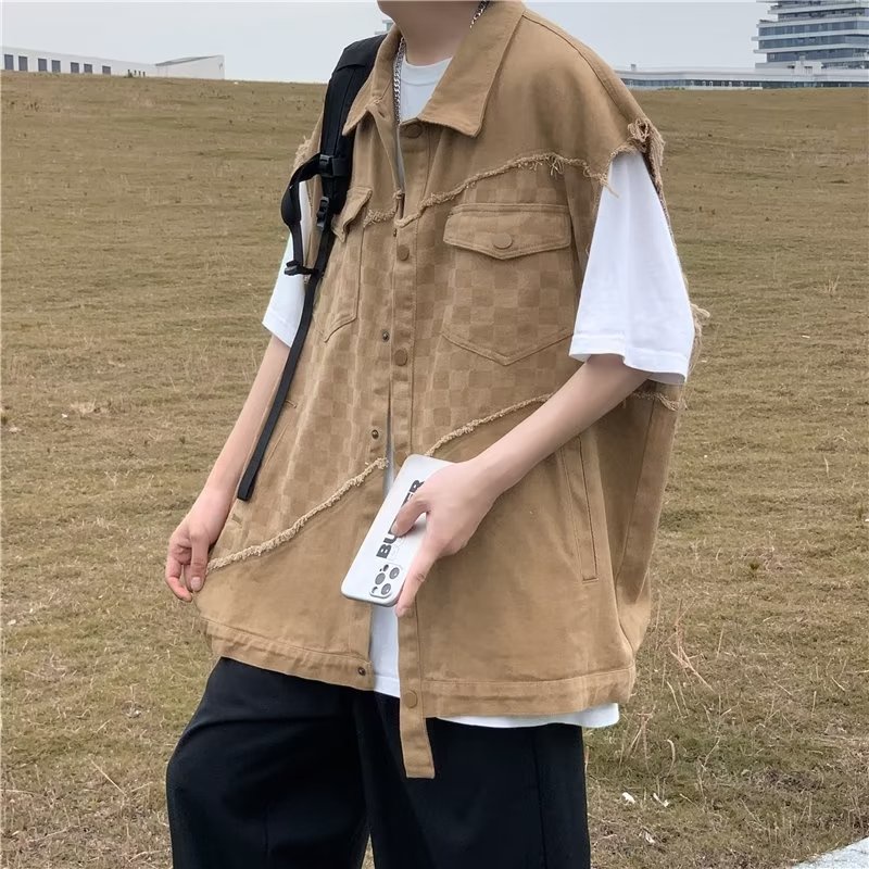 Áo Khoác Kaki Không Tay Dáng Rộng Phong Cách Retro Cho Nam Giới Size S-3XL