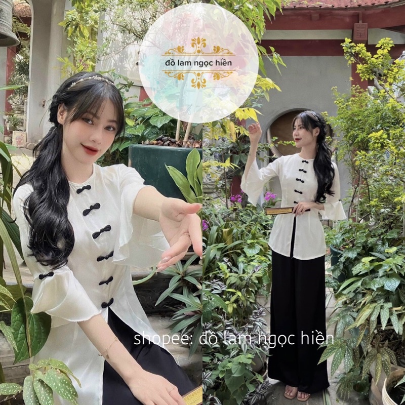 Mẫu Đồ Lam, Pháp phục Đi Chùa Ba Ba Trắng Tay Bèo Loa Kết Nút Dọc Áo, Đủ size