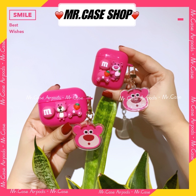 Case Airpods 1/2 /Pro Vỏ Ốp Tai Nghe Hình Gấu Hồng Kèm Móc Khoá Hình- Mr.Case AirPods