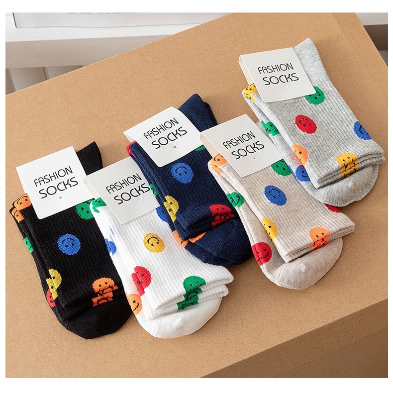 Tất vớ cổ cao smile đen trắng thời trang hàn quốc đẹp giá rẻcotton kháng khuẩn MRSOCKS VC118