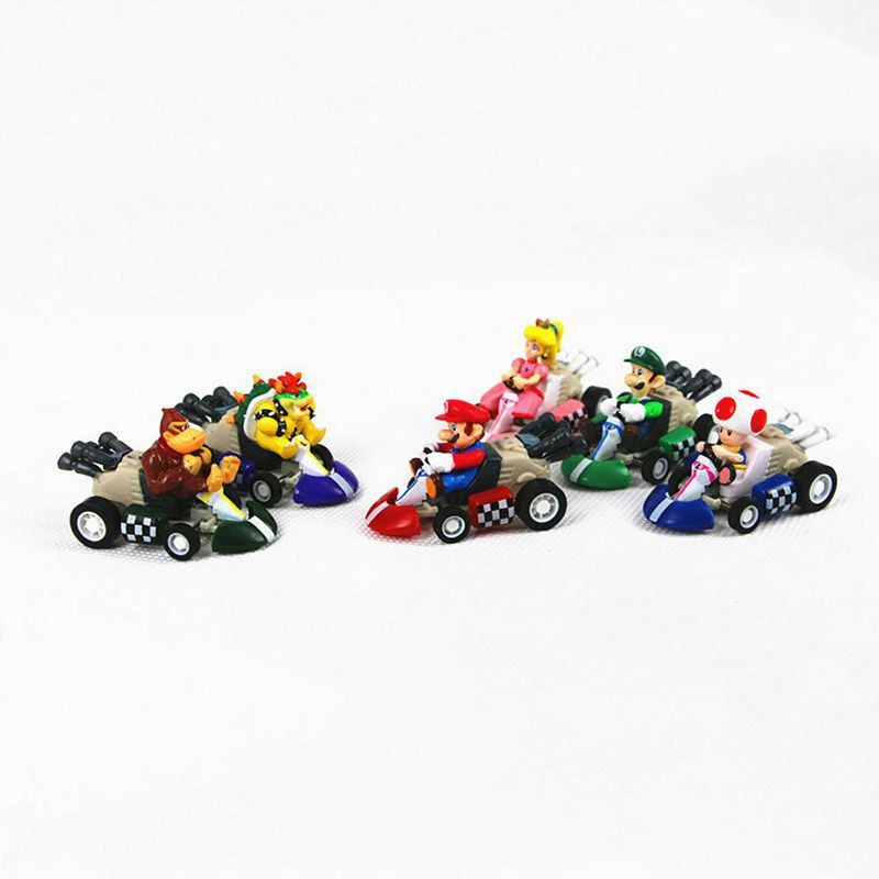 Bộ 6 Mô Hình Nhân Vật Super Mario Bros Kart Pull Back Car Xinh Xắn