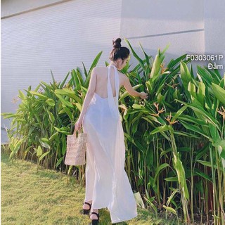 [KÈM QUÀ TẶNG] Đầm maxi xòe cổ yếm cột dây hở lưng