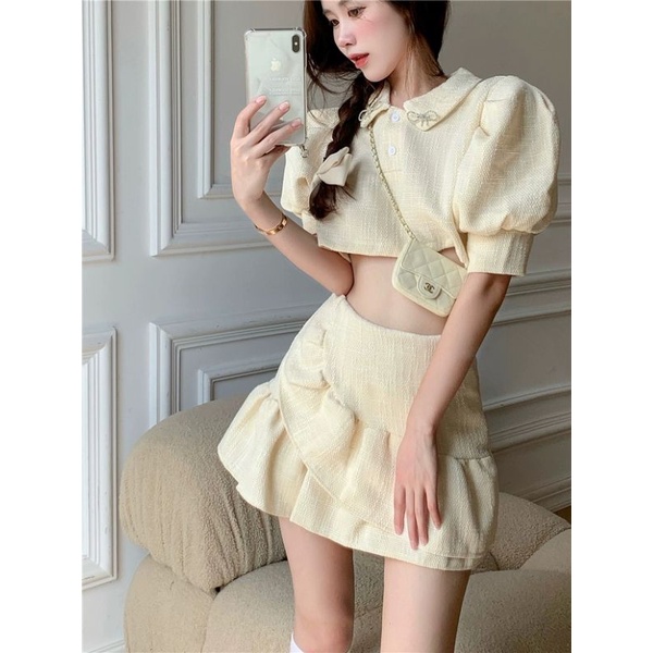 SET TAY BỒNG CROPTOP KÈM CHÂN VÁY XÒE PHONG CÁCH TIỂU THƯ🌸