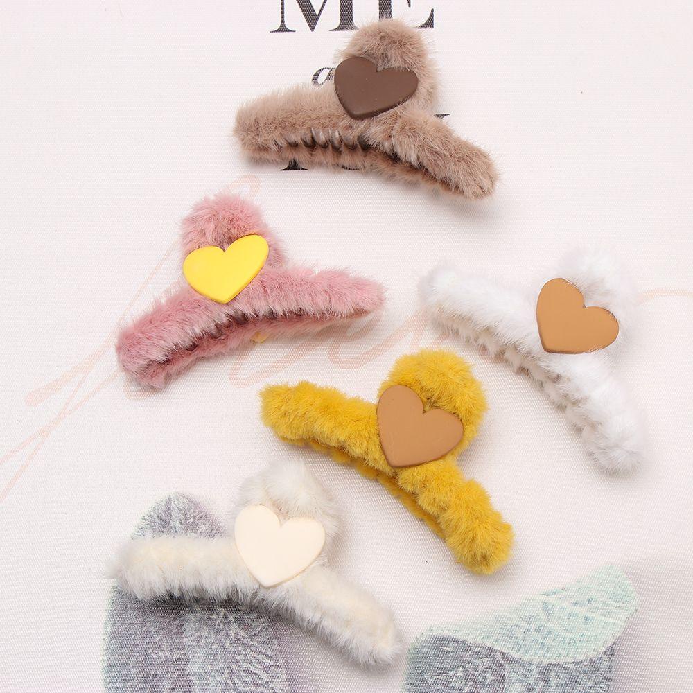 Kẹp Tóc Càng Cua Hình Trái Tim Phủ Lông Thanh Lịch