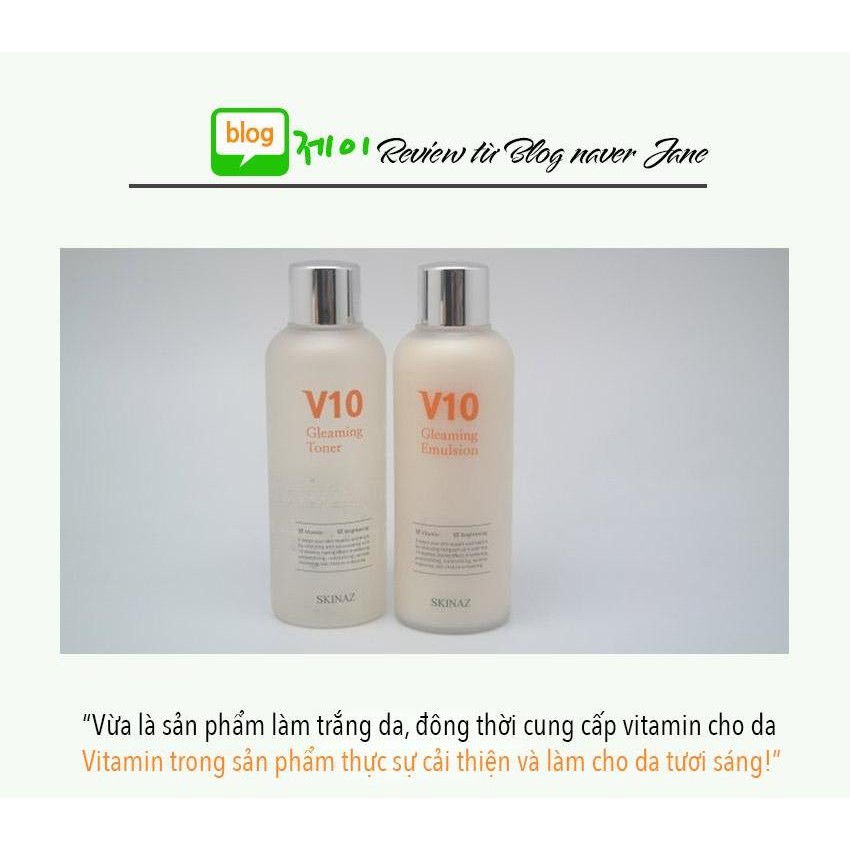 Nước Cân Bằng Dưỡng Trắng Da V10 Gleaming Toner Skinaz 180ml