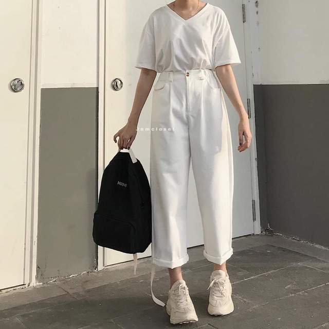 Quần baggy jean xếp ly, phối thun, hình thật ảnh sàn