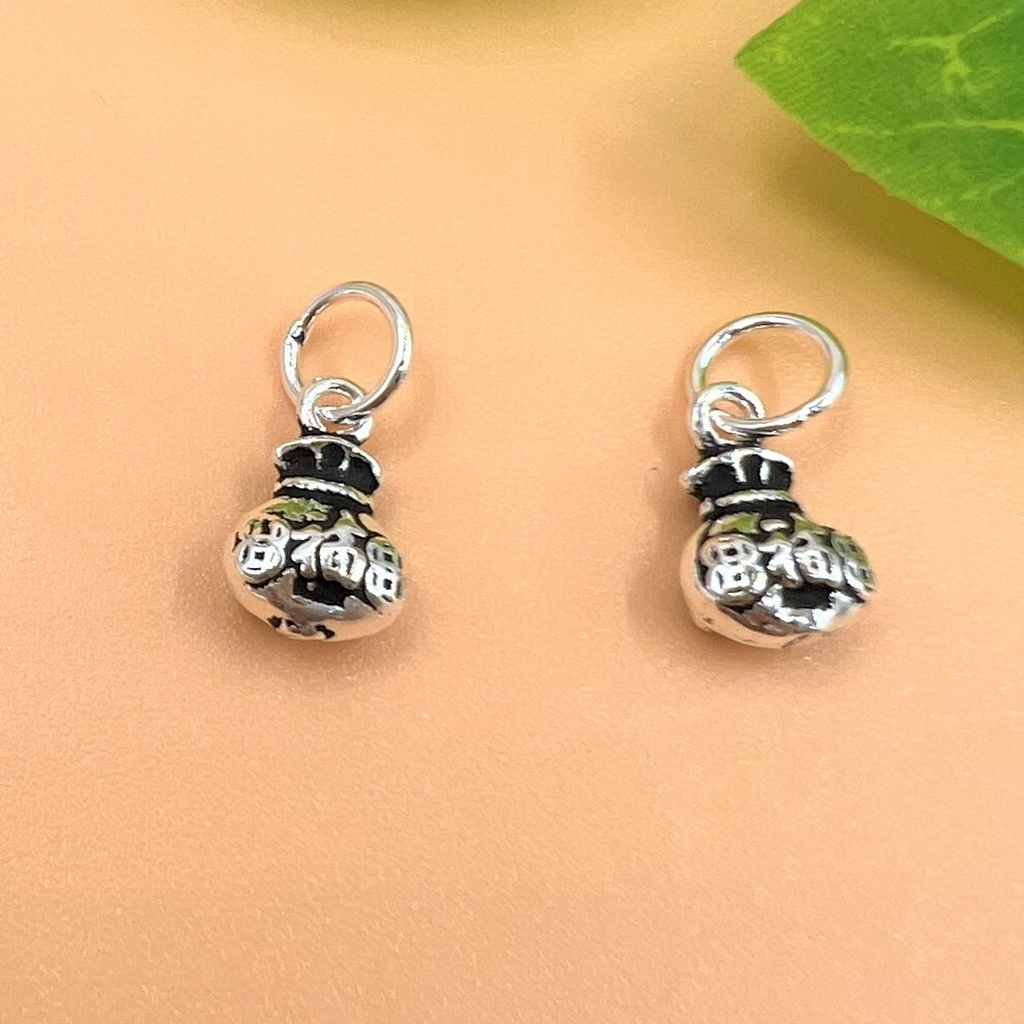 Charm hình túi tiền có hoa văn kim tiền bạc thái - Charm Bạc 925 - Mã CA116