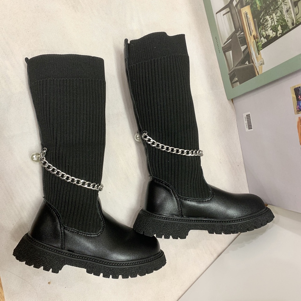 Bốt Chiến Binh Cao Cổ Chun Bé Gái/Giày boot đùi Bé Gái Sành Điệu Lót Nỉ_Có Sẵn!!!