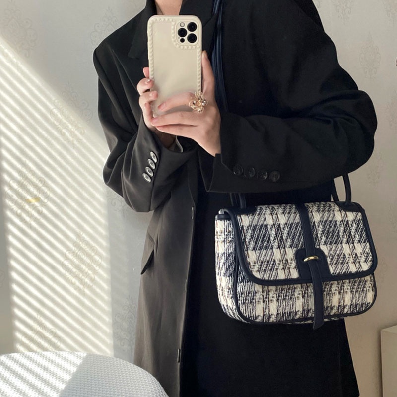 Túi tote đeo chéo YADOU sức chứa lớn họa tiết sọc caro thời trang thu đông cho nữ